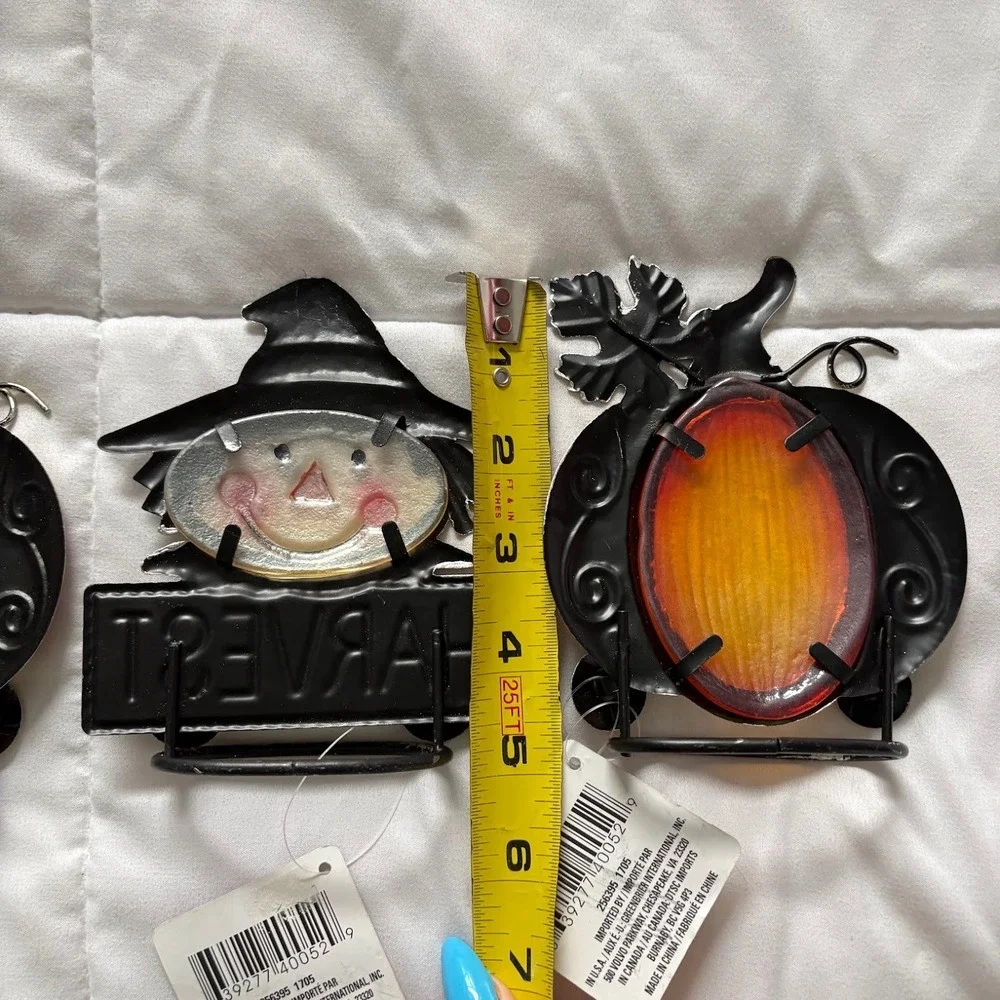 NWT Greenbrier International Fall Metal Pumpkin Scarecrow 3 Sun Catchers Sitters